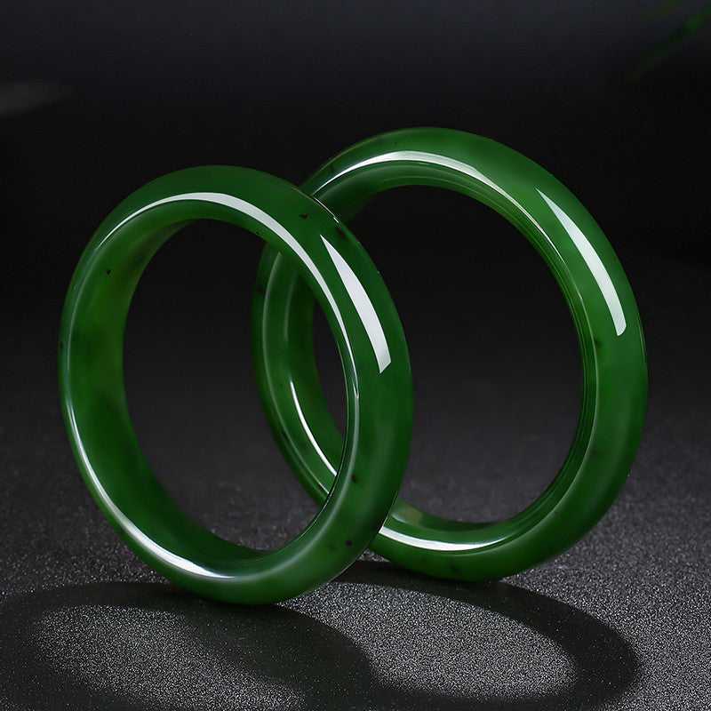 Hetian Jasper Bangle, Fine & Glossy Spinach Green Jade Bracelet, Gift for Mom & Girlfriend
