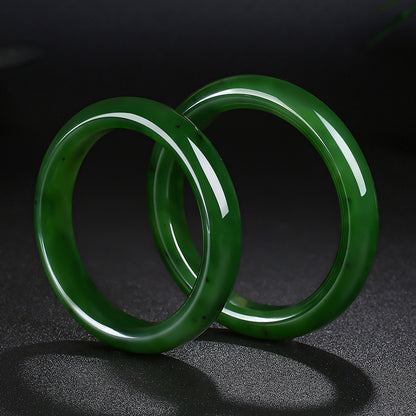 Hetian Jasper Bangle, Fine & Glossy Spinach Green Jade Bracelet, Gift for Mom & Girlfriend