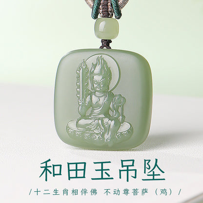 Unisex Hetian Jade Eight Patron Saints Pendant, 12 Zodiac Buddha Amulet, Festival Gift