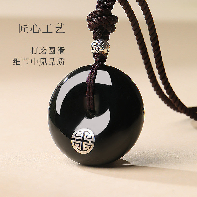 Oily Hetian Dark Green Jade Safety Buckle Pendant, Unisex Peace Jade Charm
