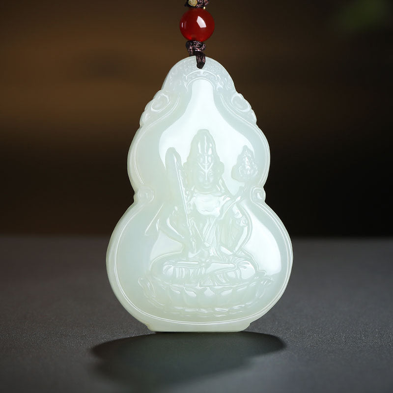 Hetian Jade Pendant, Gourd & Zodiac Patron Buddha Guanyin Charms, Unisex Jade Hanging Ornament