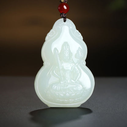 Hetian Jade Pendant, Gourd & Zodiac Patron Buddha Guanyin Charms, Unisex Jade Hanging Ornament