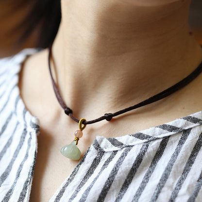 Kids Natural Hetian Jade Necklace, Lotus Pod & Peace Buckle Pendant, Minimalist Literary Style