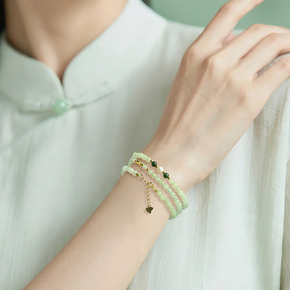 Bluish Green Hetian Jade Mini Bead Bracelet, Fresh Style Multi-loop for Women, Multi-purpose as Necklace