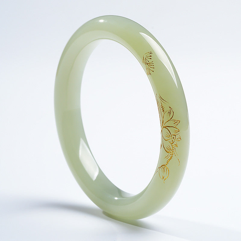 [Unique Piece] Women's Hetian Jade Bangle with Line Carving Craft, Gifts for Mom & Girlfriend, Multiple Styles Available