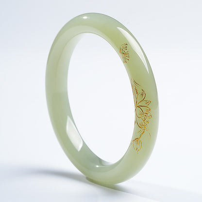 [Unique Piece] Women's Hetian Jade Bangle with Line Carving Craft, Gifts for Mom & Girlfriend, Multiple Styles Available