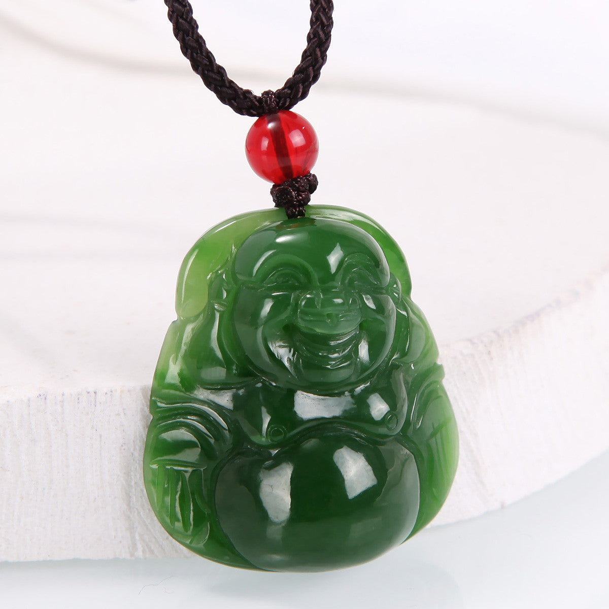 Natural Hetian Jasper Buddha Pendant, Vivid Green Jade Pendant & Round Buckle, Unisex Jade Jewelry