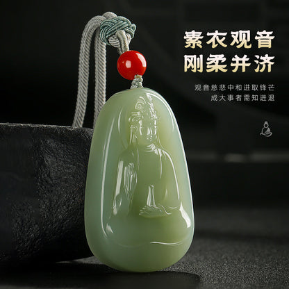 Plain Robe Guanyin Pale Cyan Hetian Jade Pendant for Men