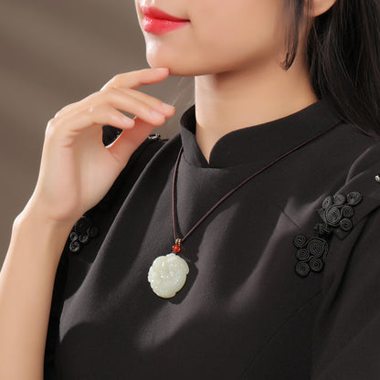 Pale Cyan Hetian Jade Double-sided Carved Pixiu Pendant, Unisex Fortune Beast Jade Charm