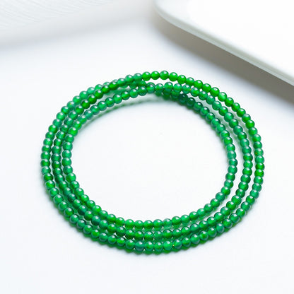 Women's Emerald Multi-Layer Bracelet, Plain Vivid Green 3mm Millet Beads, Dual-use as Bracelet & Necklace