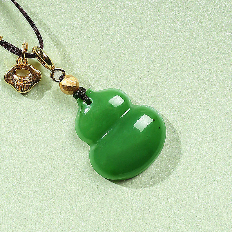 Hetian Bright Green Jasper Gourd Pendant, Fortune & Blessing Charm, Festival Gift