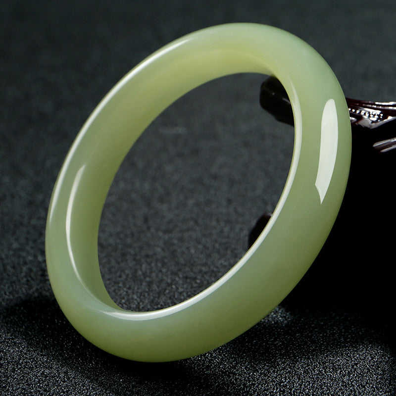 Collectible Hetian Jade Bracelet, Ice-Base Clear Water Material, Pale Cyan Jade Bangle, Peace Bangle, Gift for Mom & Girlfriend