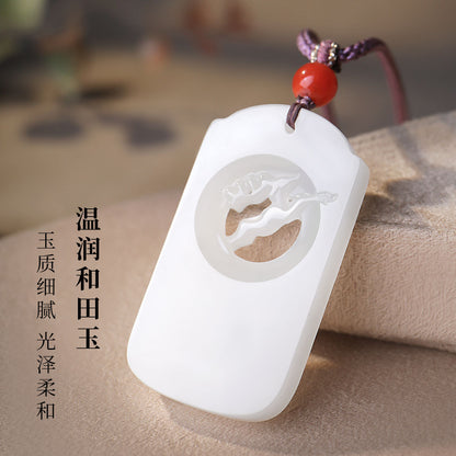 Polished White Hetian Jade Elk Pendant, Couple Style Jade Ornament