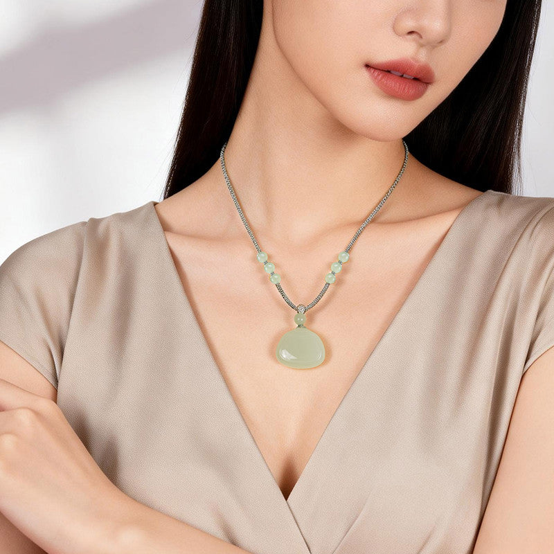 Peace Lock | Pale Cyan Hetian Jade Safety Lock Pendant for Women, Clear Water Style Lock-shaped Jade Gift