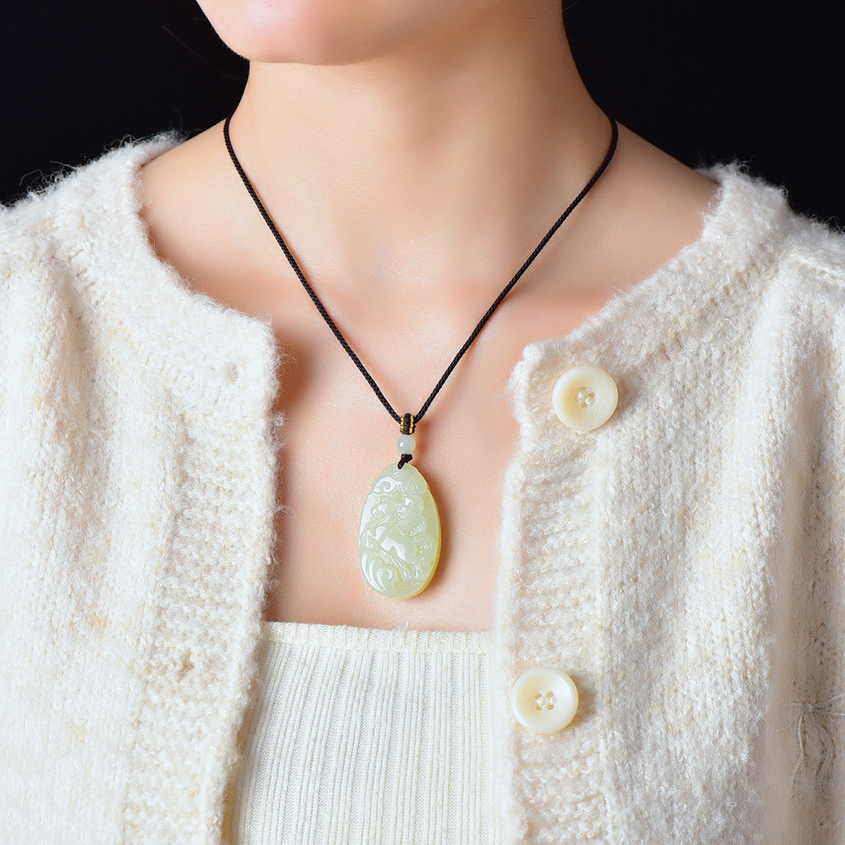 Exquisite Hetian Jade 12 Zodiac Pendant with Chinese Style Braided Cord, Birthday Gift, With Certificate & Collectible Value