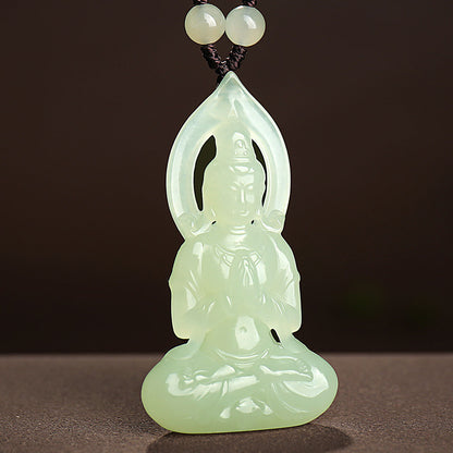Pale Cyan & White Hetian Jade Guanyin Pendant, Men's Jade Ornament