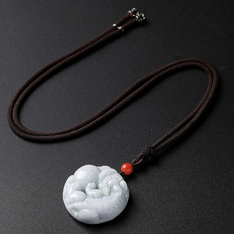 Unisex Jadeite Pixiu with Ball Pendant