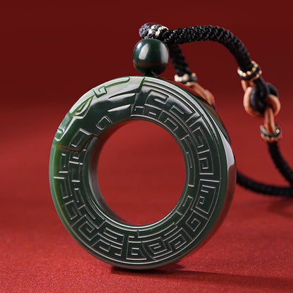 Couple Style Hetian Jade Pendant, Dragon & Phoenix Concentric Circle Jade Ornament, Auspicious Dragon and Phoenix Design with Cord, Perfect for Gifting