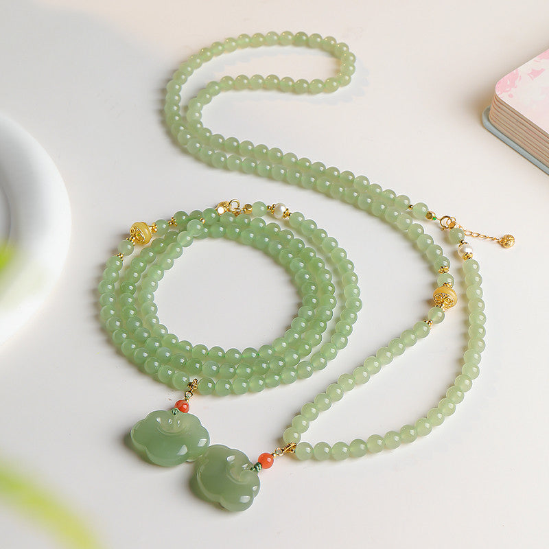 Hetian Pale Cyan Clear Water Ruyi Lock Necklace