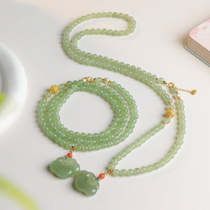 Hetian Pale Cyan Clear Water Ruyi Lock Necklace