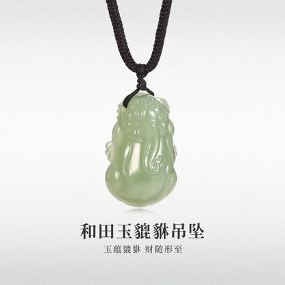 Natural Hetian Jade Three-Dimensional Pixiu Pendant, Unisex Couple Jade Charm & Plaque, With Certificate & Collectible Value