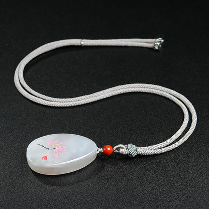 [Unique Item] Hetian Jade Pendant with Artistic Line-Carved Lotus, Unisex Jade Charm, Holiday Gift With Certificate