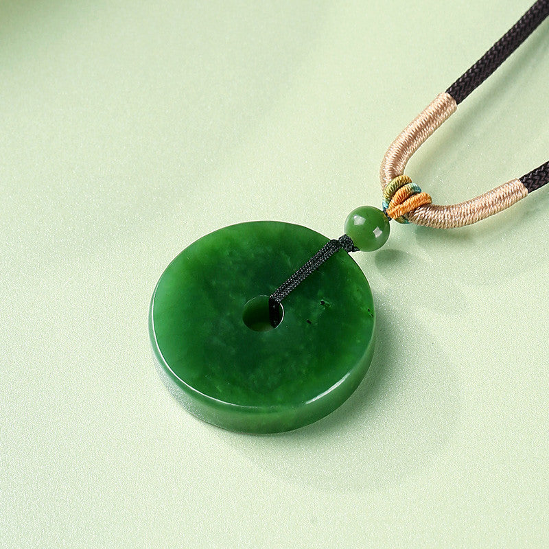 [Peace Year After Year] Spinach Green Hetian Jasper Safety Buckle Pendant, Unisex Ping An Kou Jade Charm