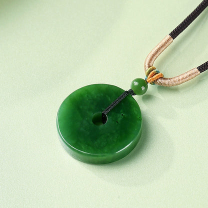 [Peace Year After Year] Spinach Green Hetian Jasper Safety Buckle Pendant, Unisex Ping An Kou Jade Charm