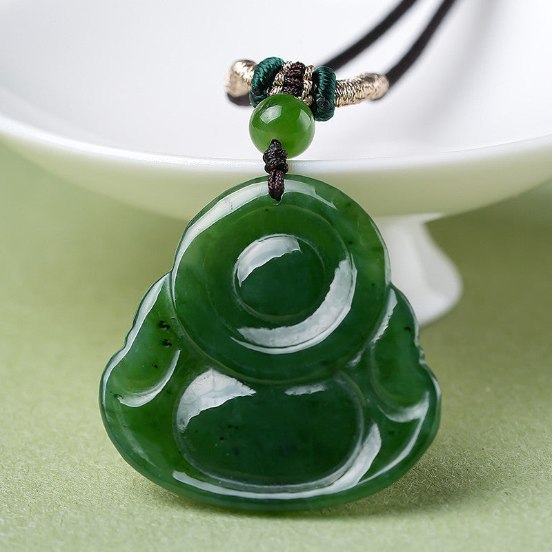 Hetian Jasper Maitreya Buddha Pendant, Smiling Big Belly Buddha, Festival Gift