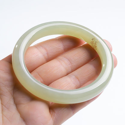 [Unique Piece] Women's Hetian Jade Bangle with Line Carving Craft, Gifts for Mom & Girlfriend, Multiple Styles Available