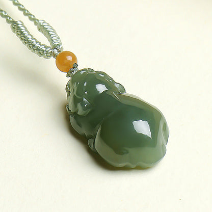 Prosperous Fortune | Hetian Jade Lake-Green Pixiu Pendant, Unisex Auspicious Beast Jade Charm