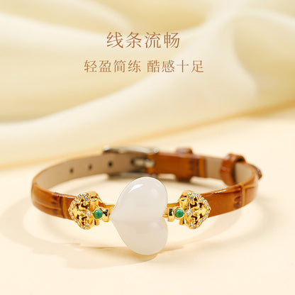 Rotatable Barrel Bead Jade Bracelet, Hetian Jade & Jadeite Wristband with Pixiu, Gift