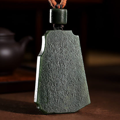 Retro-style Hetian Green Jade Pendant, Enlightenment Carving with Ancient Patterns, Festival Gift