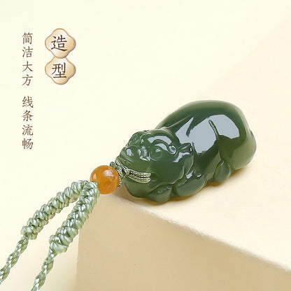 Prosperous Fortune | Hetian Jade Lake-Green Pixiu Pendant, Unisex Auspicious Beast Jade Charm