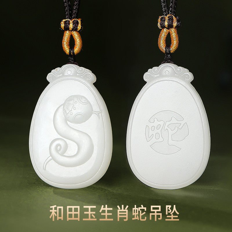 Unisex Hetian White Jade Pendant, Exquisite Double-sided Carved Twelve Chinese Zodiacs, Festival Gift