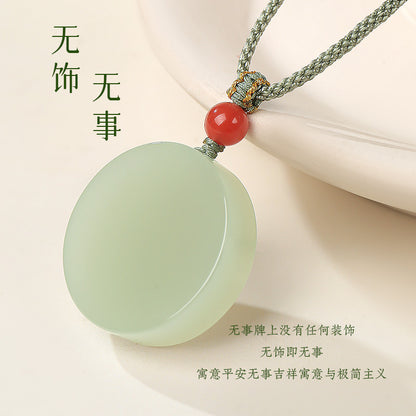 Unisex Hetian Pale Cyan Jade Round Plain Pendant