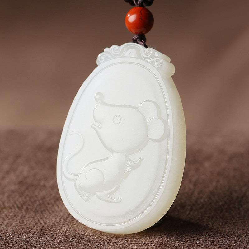White Hetian Jade Pendant, Exquisitely Carved Twelve Chinese Zodiac, Unisex Jade Pendant