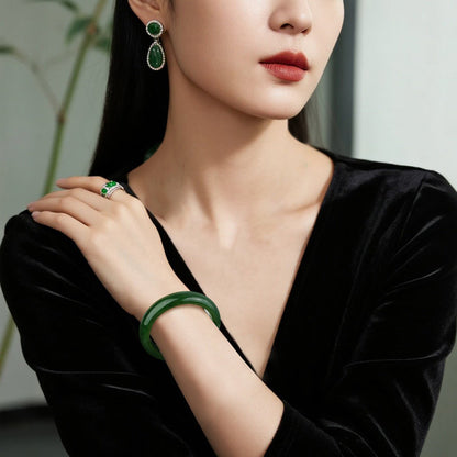 Hetian Jasper Bangle, Fine & Glossy Spinach Green Jade Bracelet, Gift for Mom & Girlfriend