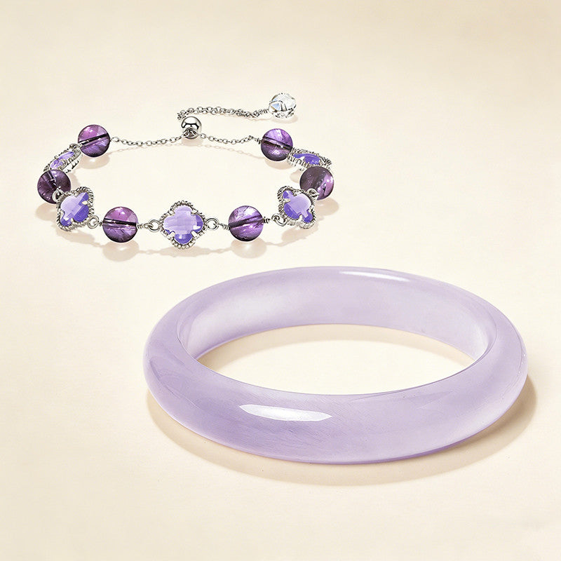 White Moonlight Series Translucent Warm Crystal Bangle & Bracelet, Natural Multi-Color Gem Jewelry with Certificate, Collectible Auspicious Lucky Ornament