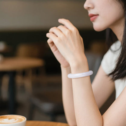 Women's Hetian White Jade Peace Bangle, Glossy & Delicate Jade Bracelet, Elegant Luxury Ornament, Gift for Girlfriend & Mom