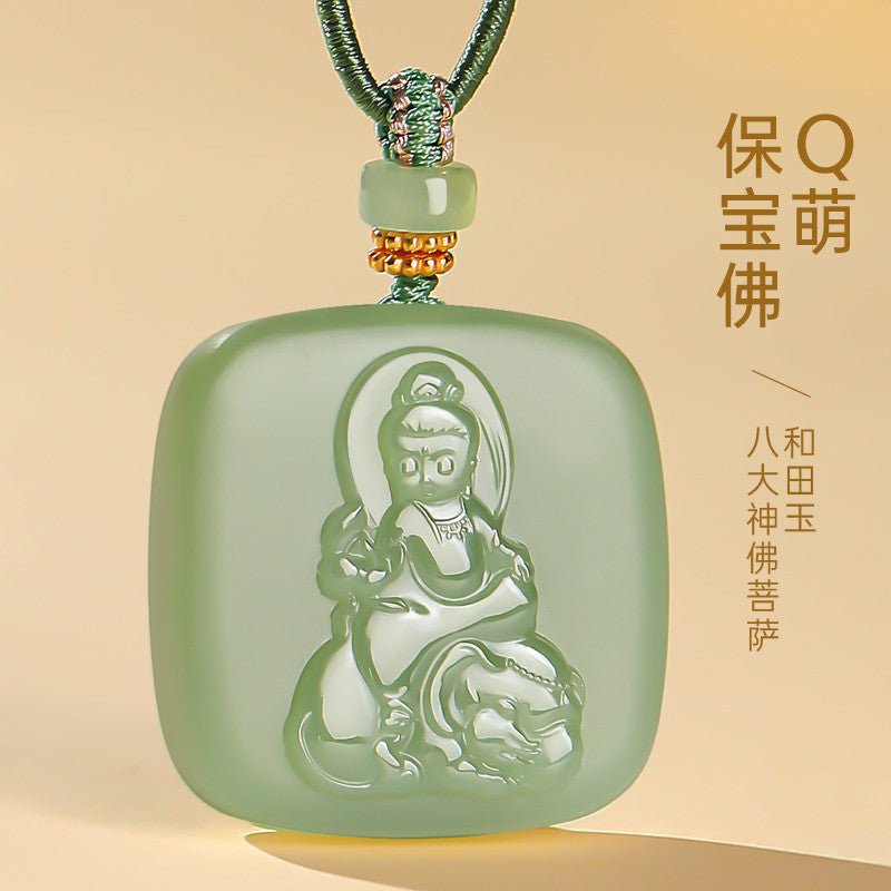 Hetian Jade Patron Buddha Pendant for Men & Women, Zodiac Guardian Buddha of Twelve Chinese Zodiac Signs