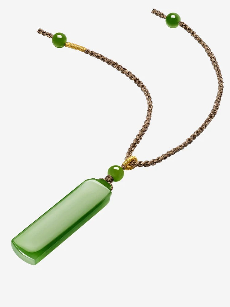 Hetian Jasper Jade Pendant, Lucky Fortune Tag Charm, Peace Symbol Jade Necklace for Women
