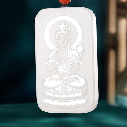 White Hetian Jade Patron Buddha Pendant, Eight Guardian Buddhas for Chinese Zodiac, Jade Plaque Ornament