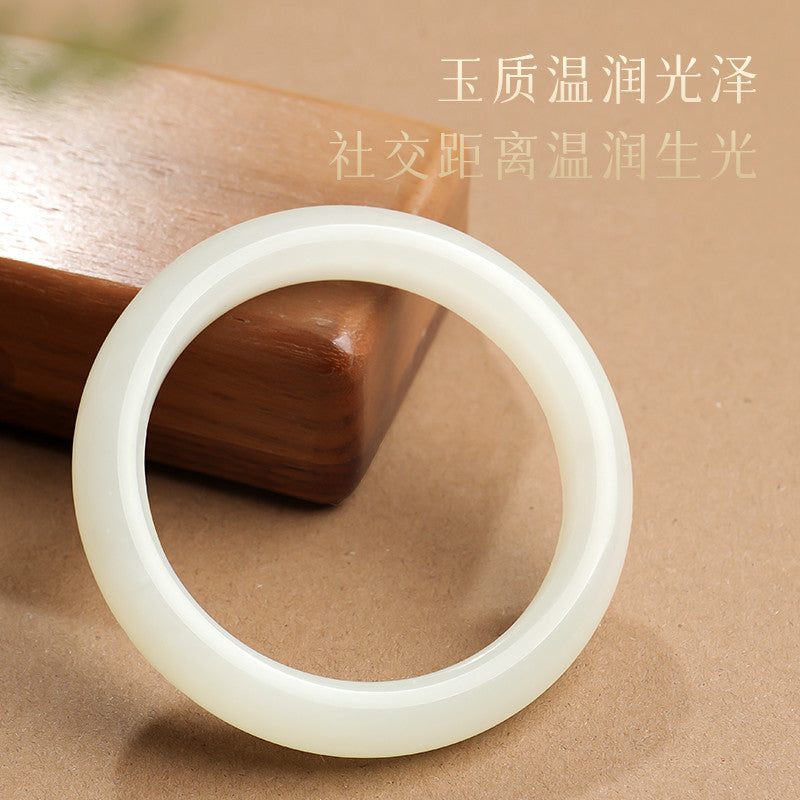 [Cost-Effective] Hetian Jade Smooth White Bangle, Peace Bangle, Festival Gift for Girlfriend & Mom