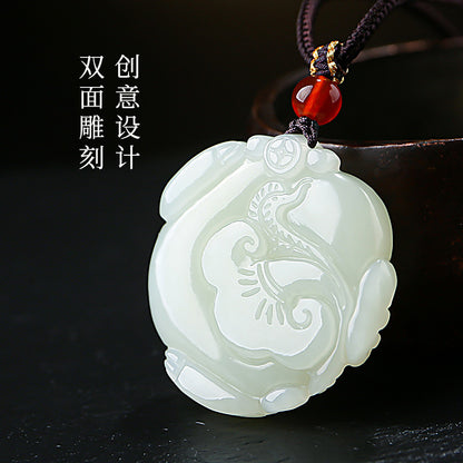 Pale Cyan Hetian Jade Double-sided Carved Pixiu Pendant, Unisex Fortune Beast Jade Charm