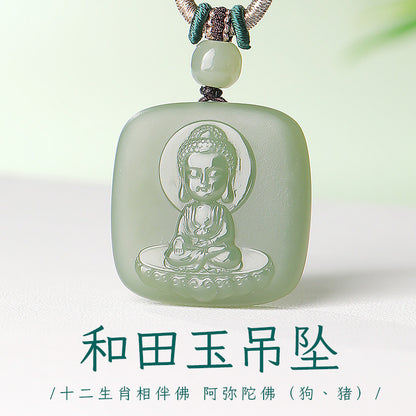 Unisex Hetian Jade Eight Patron Saints Pendant, 12 Zodiac Buddha Amulet, Festival Gift