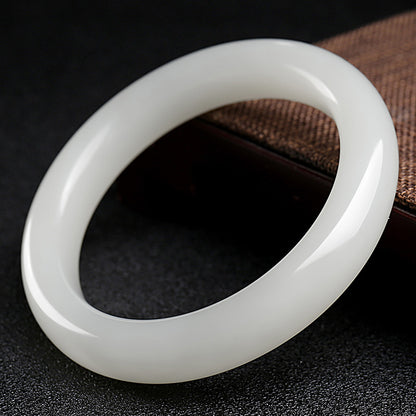 Collection Grade Hetian Jade Bangle, Mellow Creamy White Peace Bracelet