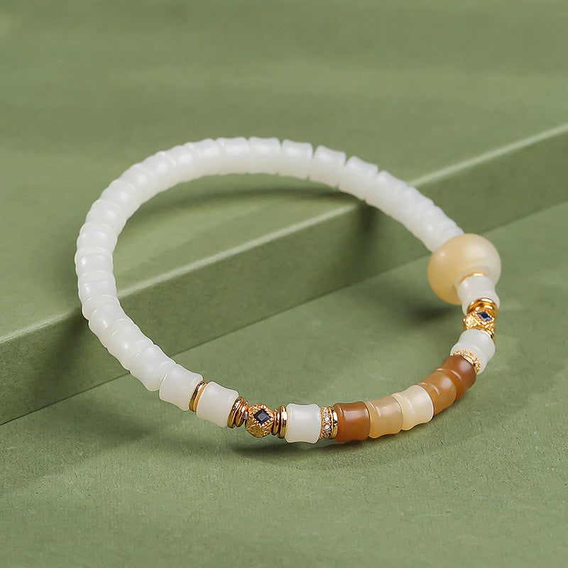Hetian Jade Bracelet, Cloud Hoop & White Jade Bangle, Bamboo Joint Jade Bracelet for Progress