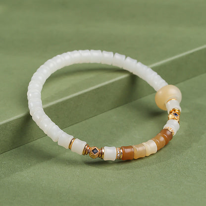 Hetian Jade Bracelet, Cloud Hoop & White Jade Bangle, Bamboo Joint Jade Bracelet for Progress