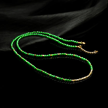 Women's Emerald Necklace, Vivid Green Mini Beads About 3mm, Jade Necklace, Festival Gift